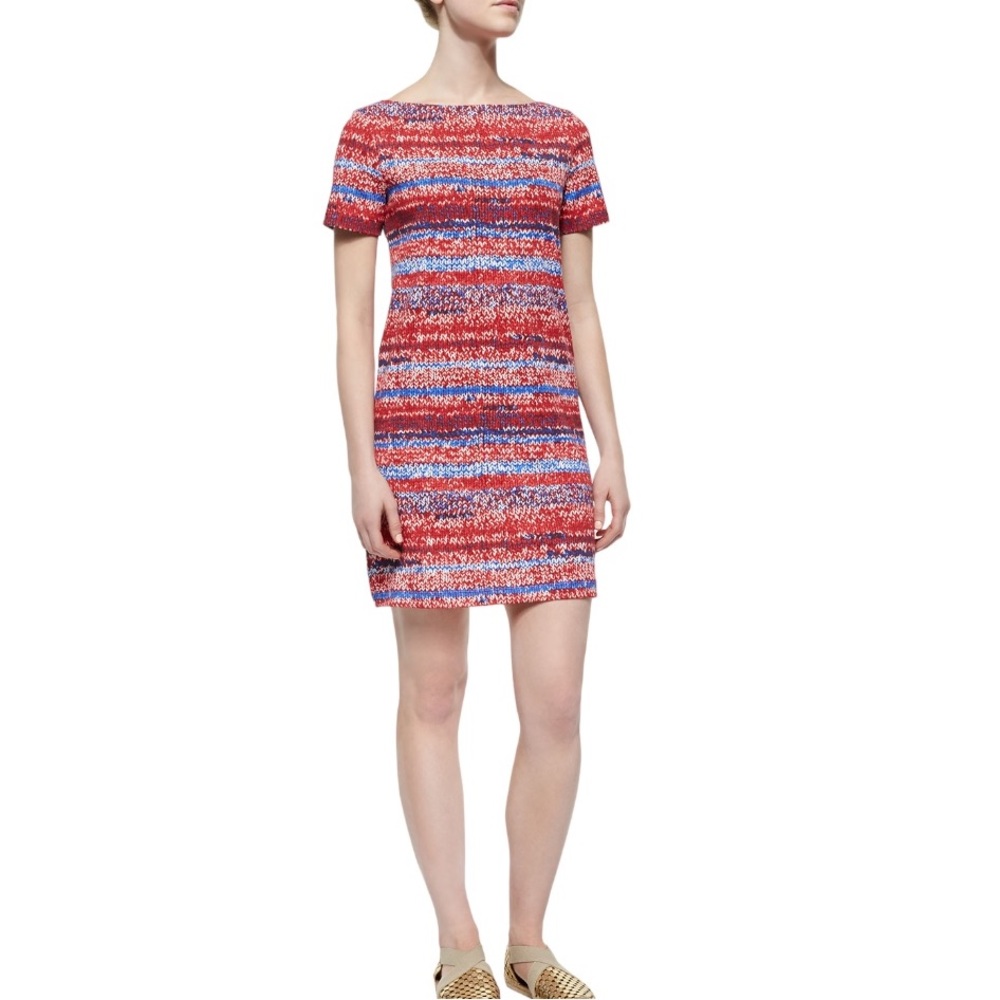 TORY BURCH Short-Sleeve Striped T-Shirt Dress, Red-Multicolor (M)